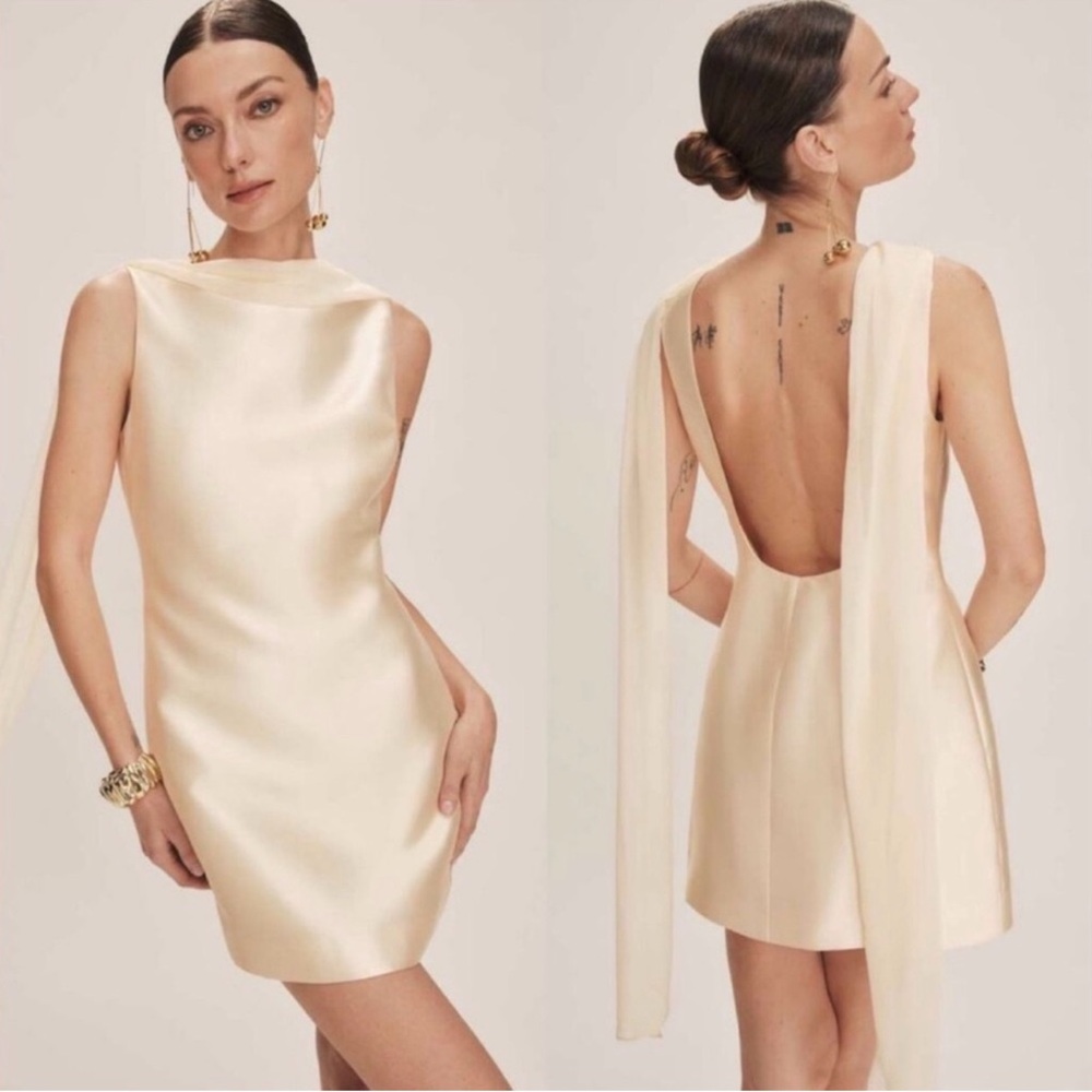 NWT Reformation Ecru Backless Mini Dress in Cream/ButterYellow (size 12)